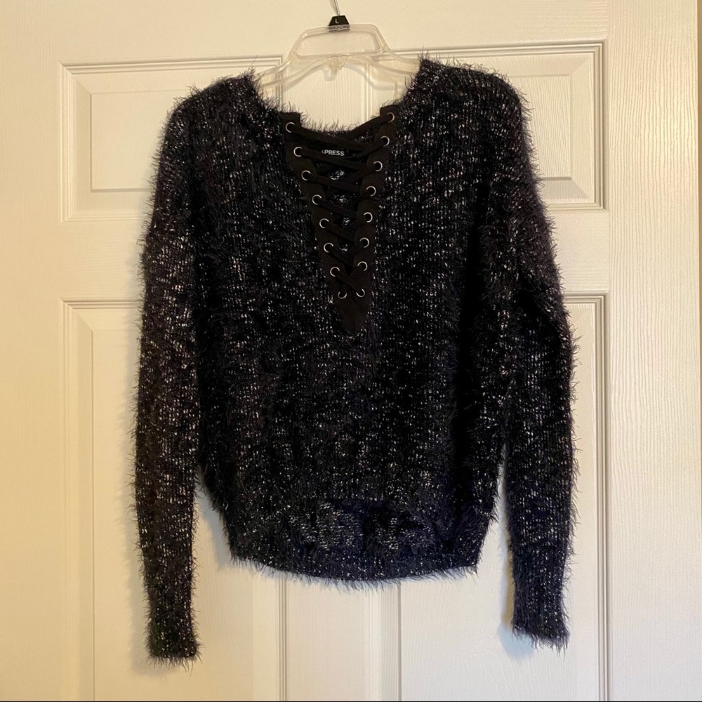Express Lace-Up Furry Sweater